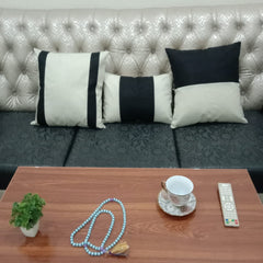 3Pc Soho strip Jute Cushion Cover Set -Black and offwhite