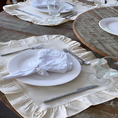 Luxury Cotton Dinning Set With Frilld - White