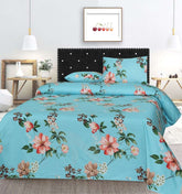 Printed Double Bed sheet Set Rose Garden Blue