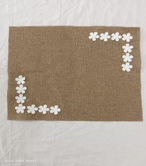 Jute Tolley Mat Set With sequance Flowers - Brown