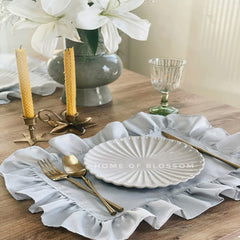 Luxury Cotton Dinning Set With Frilld - White