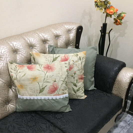 Amelia Flowral- Cushion Cover Set With lace