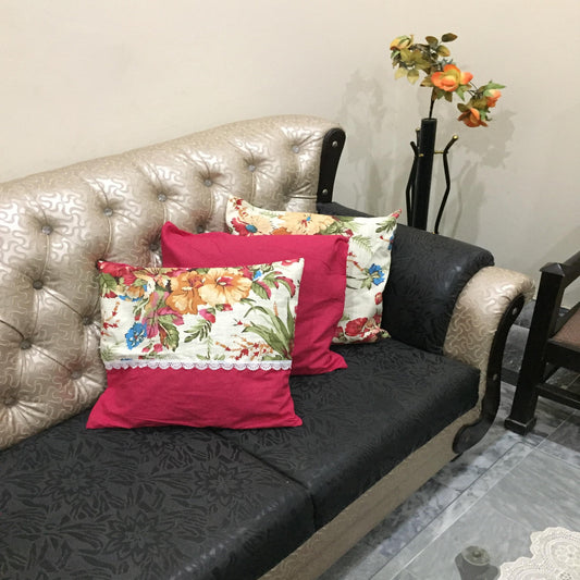 Bella Rese Red- Cushion Cover Set With lace