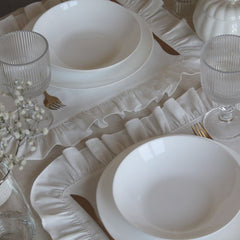 Luxury Cotton Dinning Set With Frilld - White