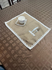 Jute Tolley Mat Set With Cute Lace - Brown