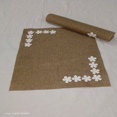 Jute Tolley Mat Set With sequance Flowers - Brown