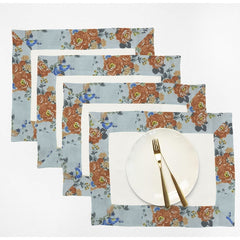 Cotton Dinning Set with Print Bordered- Rose Garden Beige