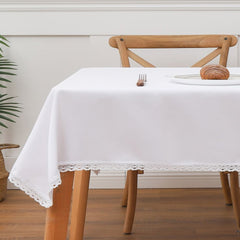 Decorative Cotton Tablecloth White Wirh Lace