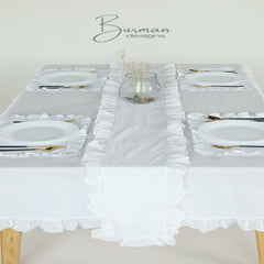 Luxury Cotton Dinning Set With Frilld - White