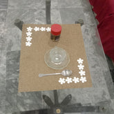 Jute Tolley Mat Set With sequance Flowers - Brown