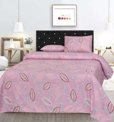 Printed Double Bed sheet Set Pink Leafs