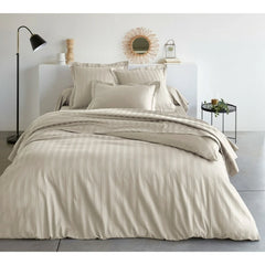 Luxury Strip Satin 6 Pcs Flat Fitted sheet and Duvet Cover Set -