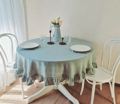 Cotton Decorative Round Tablecloth - With Frilled Bordered
