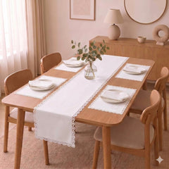 Luxury Cotton Dinning Set With Cute Lace - White