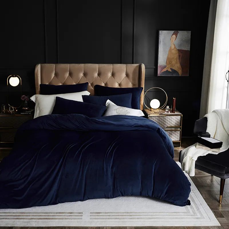 Luxury Velvet Duvet Cover Set - Navy Blue - 99 Bedding Store