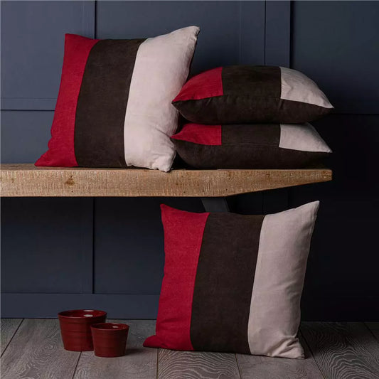 Color Block Strip Cushion Cover Brick Red and Brwon