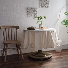 Cotton Decorative Round Tablecloth - With Frilled Bordered