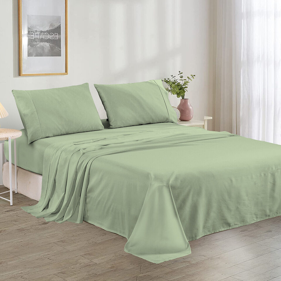 Plain Cotton Bed sheet Set - Sage Green - 99 Bedding Store