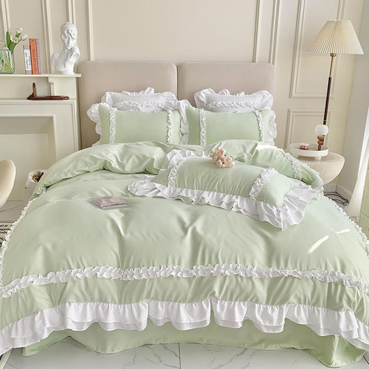 Plain Cotton Frilled Duvet Set -002
