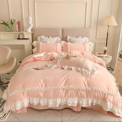 Plain Cotton Frilled Duvet Set -002