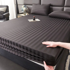 Luxury Satin Stripe Fitted sheet Set -Charcoal