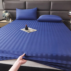 Luxury Satin Stripe Fitted sheet Set -Blue