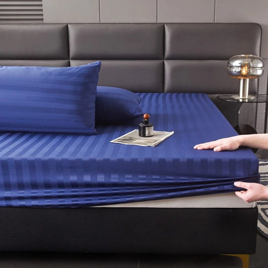 Luxury Satin Stripe Fitted sheet Set -Blue