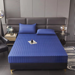 Luxury Satin Stripe Fitted sheet Set -Blue