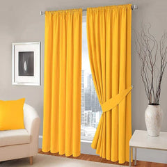 2 PC Plain Dyed Eyelet Curtains with lining-Yellow