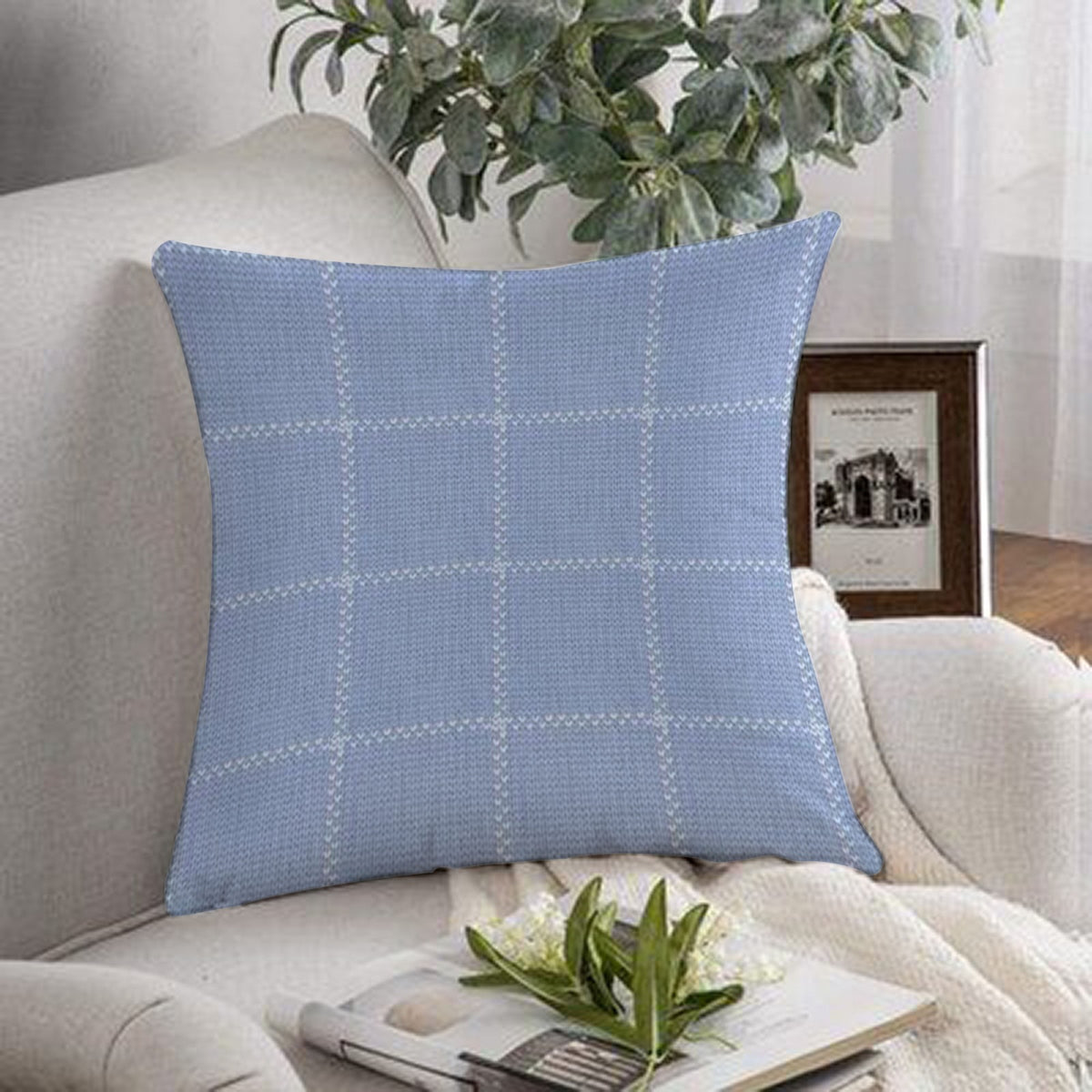 1 PC CUSHION COVER MODERN VINTAGE BLUE CHECK - 99 Bedding Store