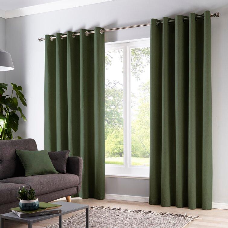 2 PC Plain Dyed Eyelet Curtains with lining-Bottle Green - 99 Bedding Store