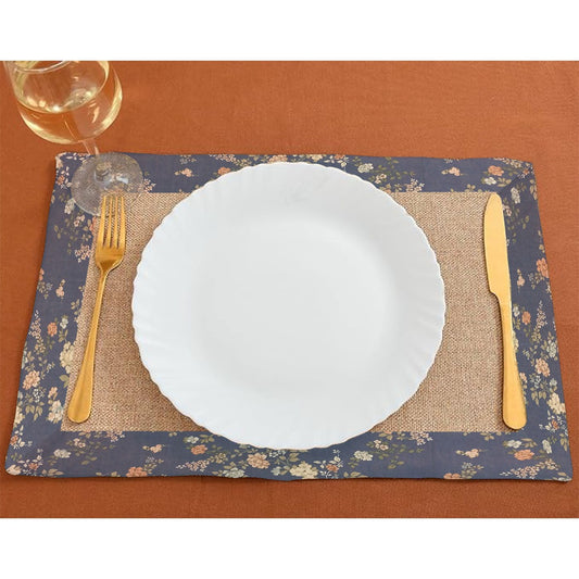 Jute Dinning Set With Border- Night Garden Blue