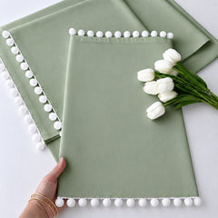 Luxury Cotton Dinning Set With Cute Pom pom -Sage Green