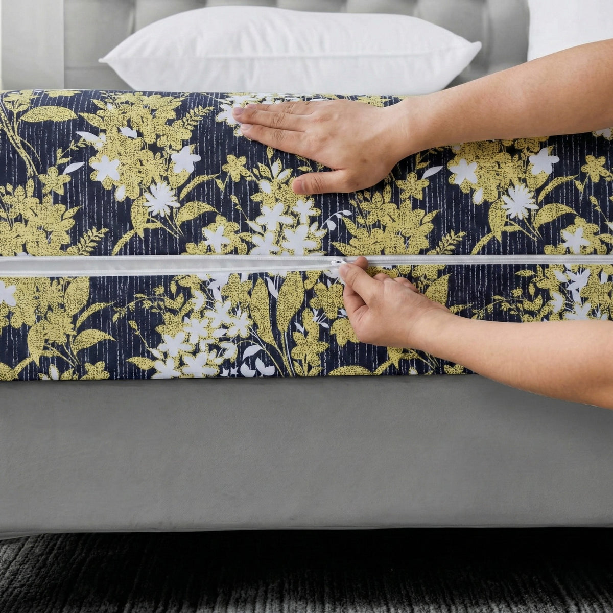 100% Cotton Printed Zipper Mattress Cover -