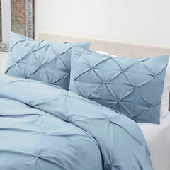 Luxury Cotton Satin Pintuck Duvet Cover Set - Sky Blue - 99 Bedding Store