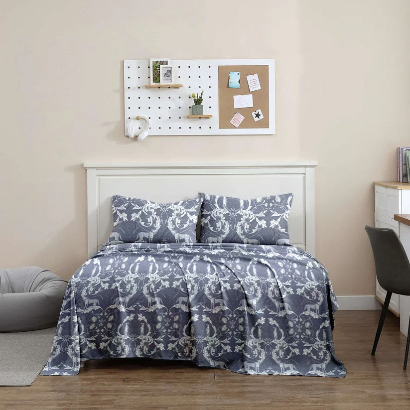 Cotton Satin Printed Double Bed sheet Blue safari