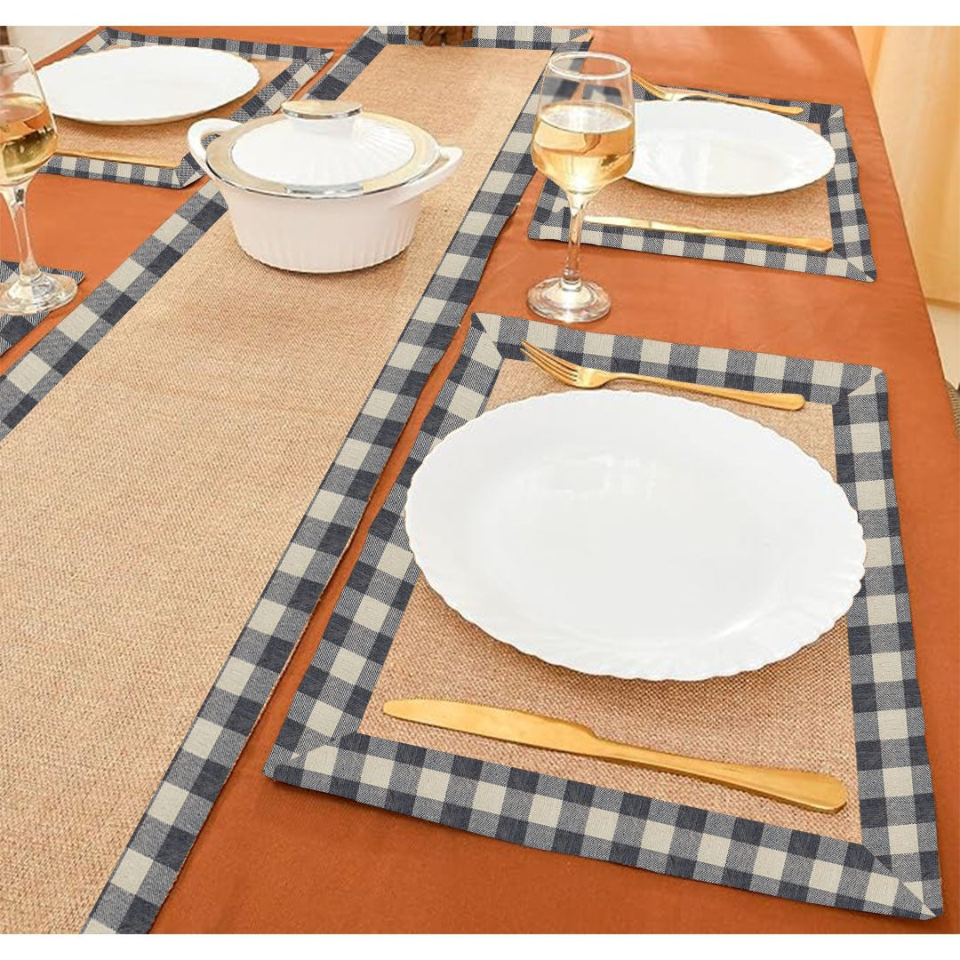 Jute Table Mat Set With border -Balck check