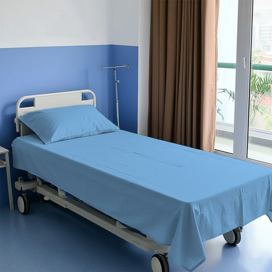 Plain Cotton Hospital Flat sheets Light Blue