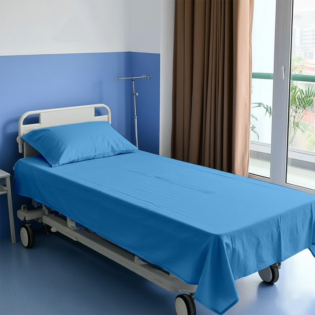 Plain Cotton Hospital Flat sheets  Blue