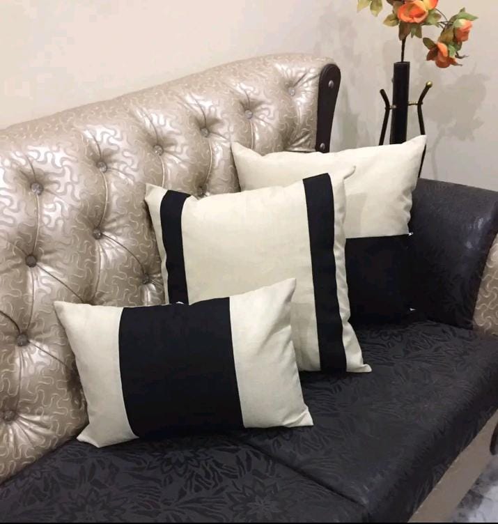 3Pc Soho strip Jute Cushion Cover Set  -Black and offwhite