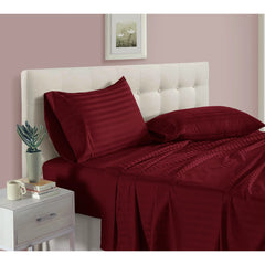 Luxury Strip Satin Bed sheet Set - Burgundy - 99 Bedding Store