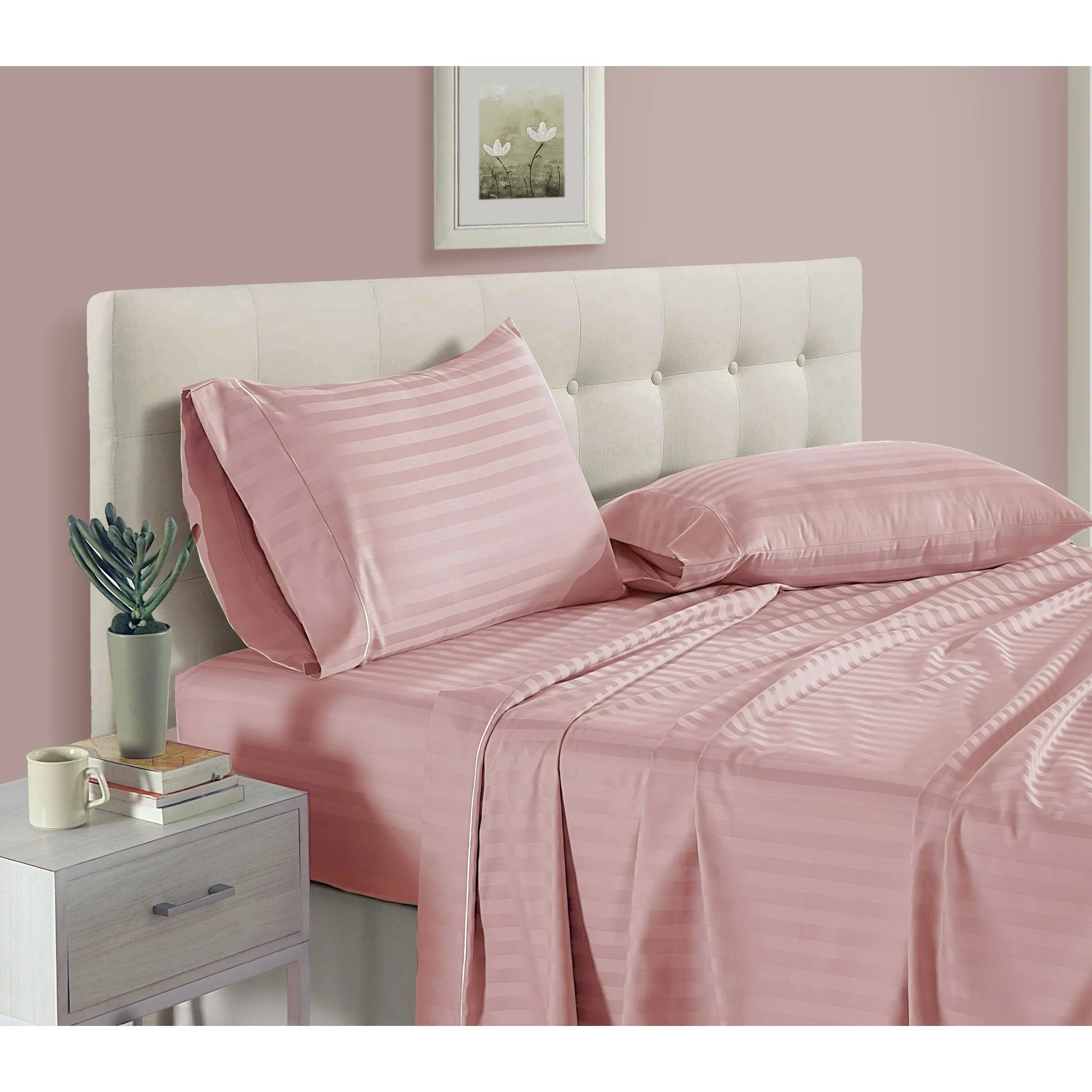 Luxury Strip Satin Bed sheet Set - Pink - 99 Bedding Store