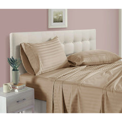 Luxury Strip Satin Bed sheet Set - Beige - 99 Bedding Store