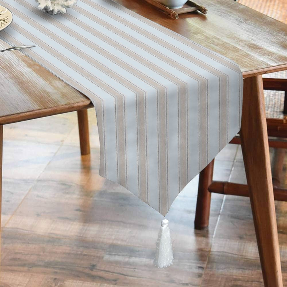 Waterproof Cotton Printed Table Runner With Tesal - Beige Strip - 99 Bedding Store