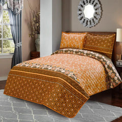 3 PCS LUXURY COTTON PRINTED BEDSPREAD - LINENA BEIGE - 99 Bedding Store