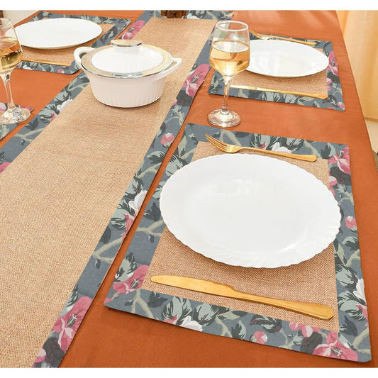 Jute Dinning Set With Border- Rose Garden Blue