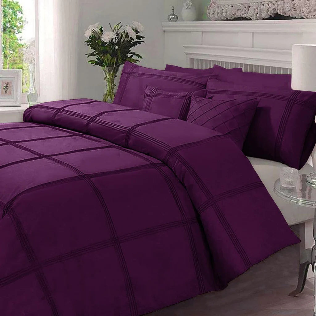 Square Pleated Cotton Quilt Cover Set - Purple - 99 Bedding Store