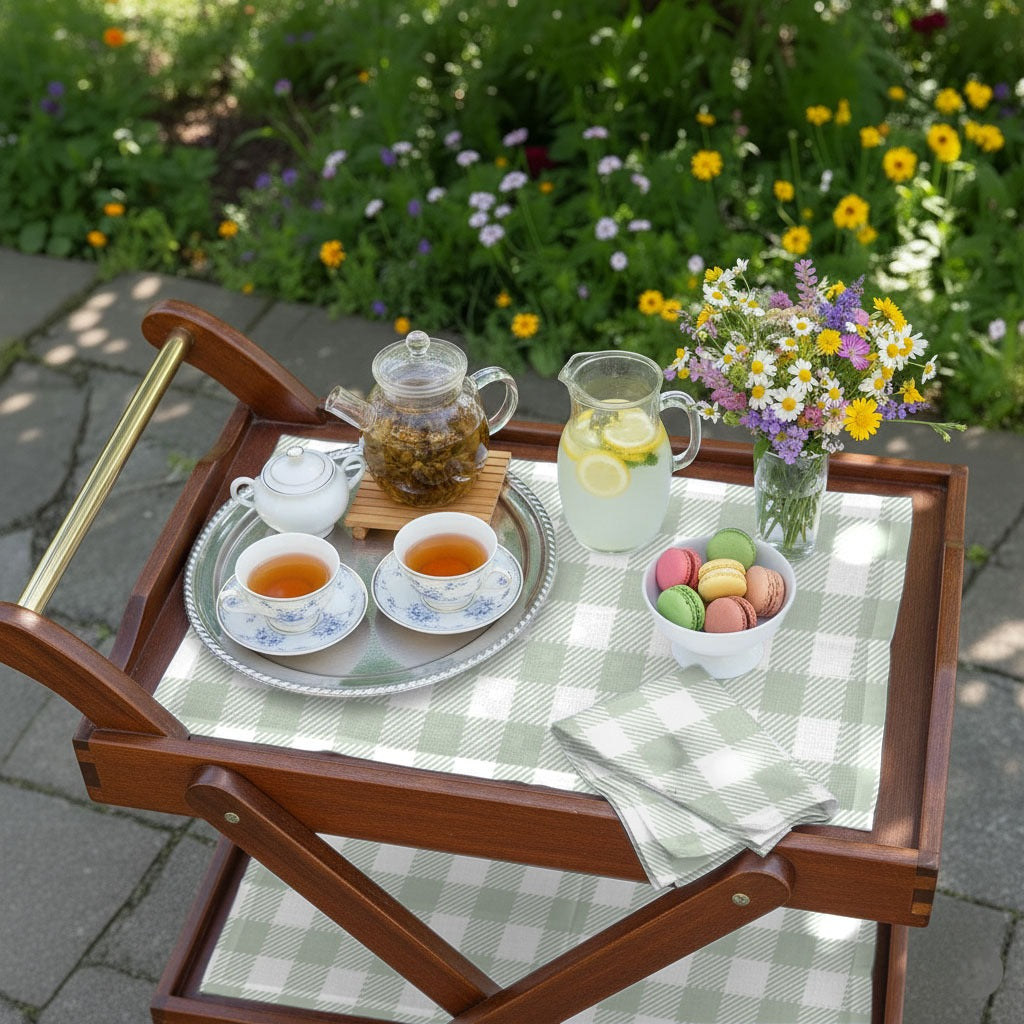 Waterproof Tea Trolley 9 Pcs Set - Green Check