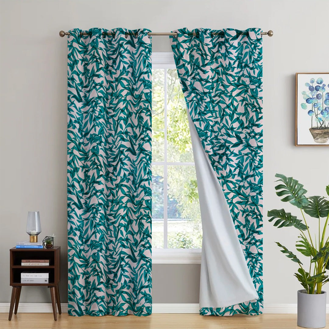 GREEN LEAF PRINTED BLACKOUT CURTAIN - 99 Bedding Store