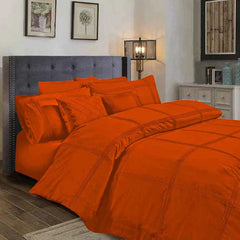 Square Pleated Cotton Quilt Cover Set - Orange - 99 Bedding Store